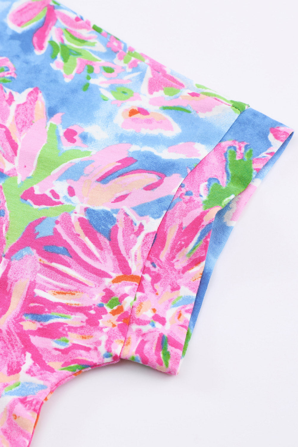 Pink Floral Print Loose Fit V-Neck T Shirt