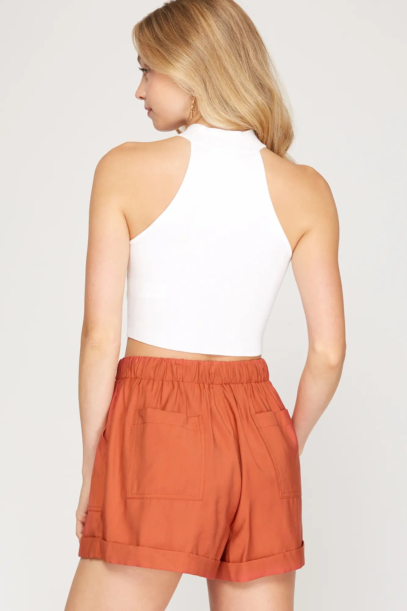Twill Cuffed Shorts with Pockets
