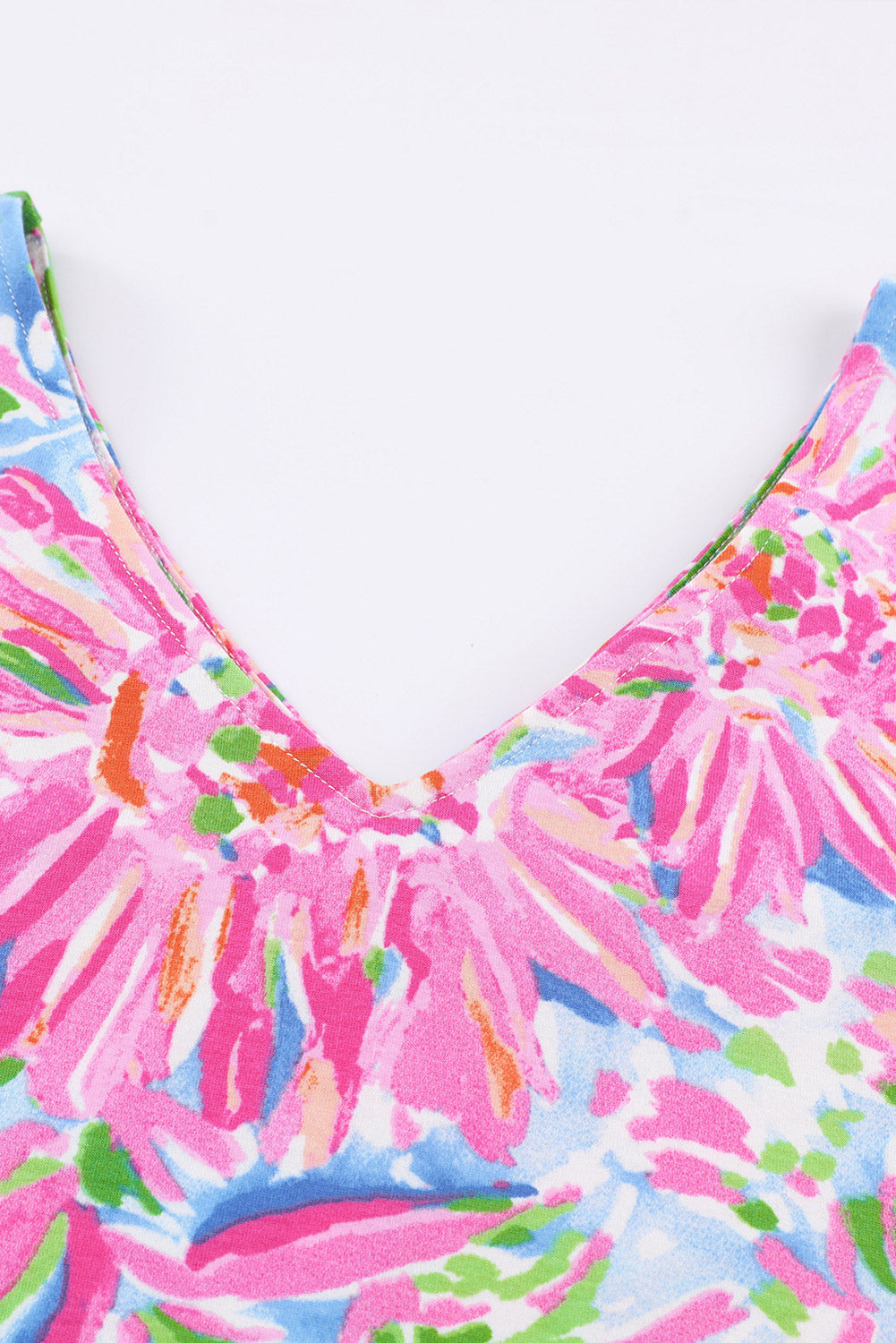 Pink Floral Print Loose Fit V-Neck T Shirt
