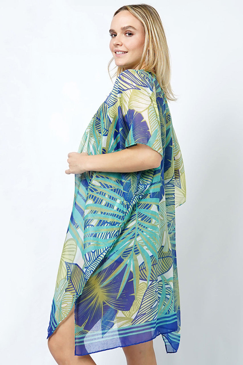 Tropical Leaves Print Kimono/Cover Up