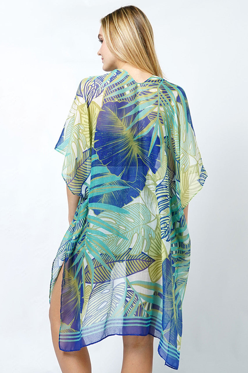 Tropical Leaves Print Kimono/Cover Up