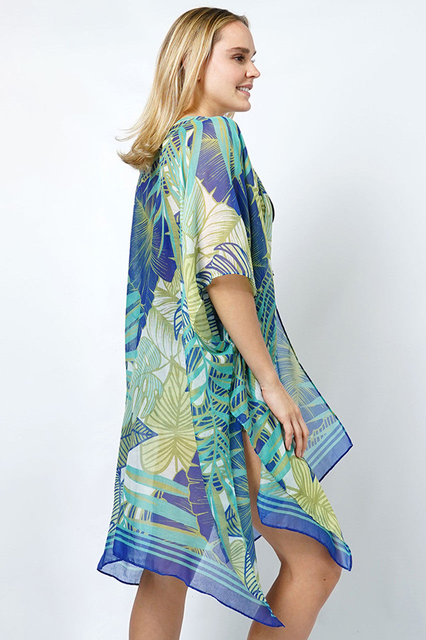 Tropical Leaves Print Kimono/Cover Up