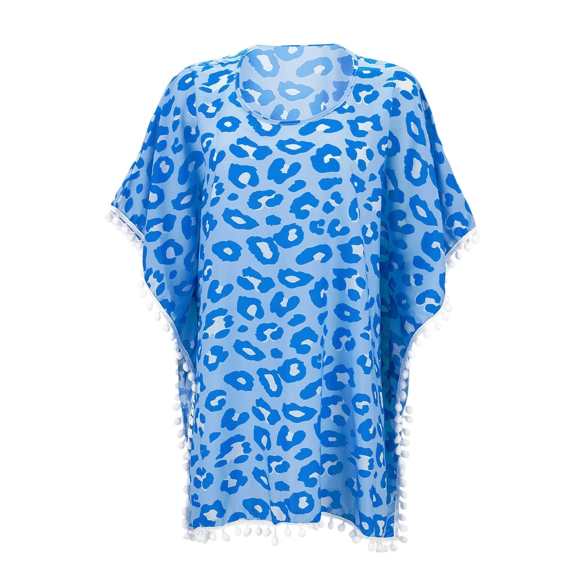 Blue Leopard Pom Pom Cover Up