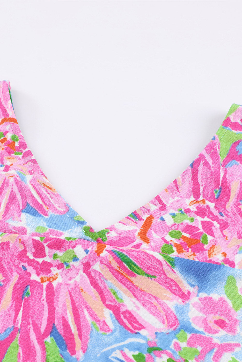 Pink Floral Print Loose Fit V-Neck T Shirt