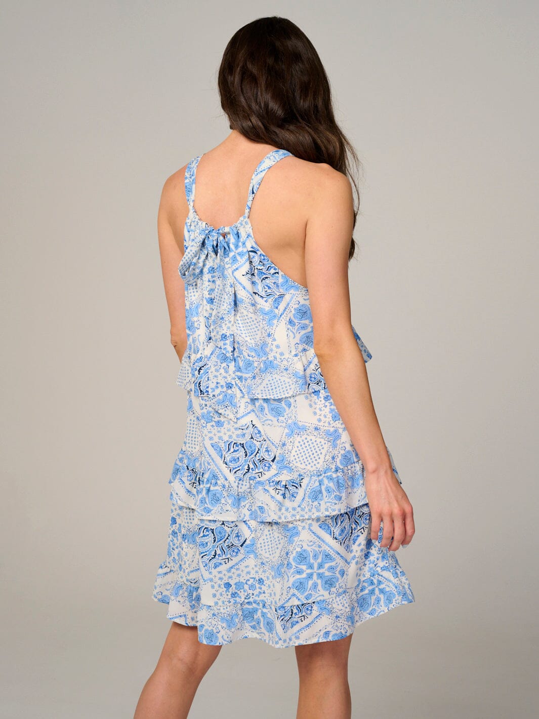 Sleeveless Ruffle Tiered Paisley Print Mini Dress