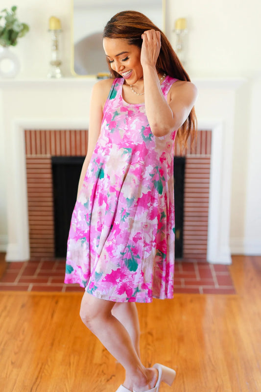 Watercolor Floral Tank Swing Dress