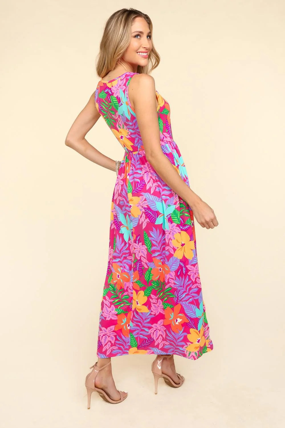 PLUS Fuchsia Tropical Floral Maxi Dress