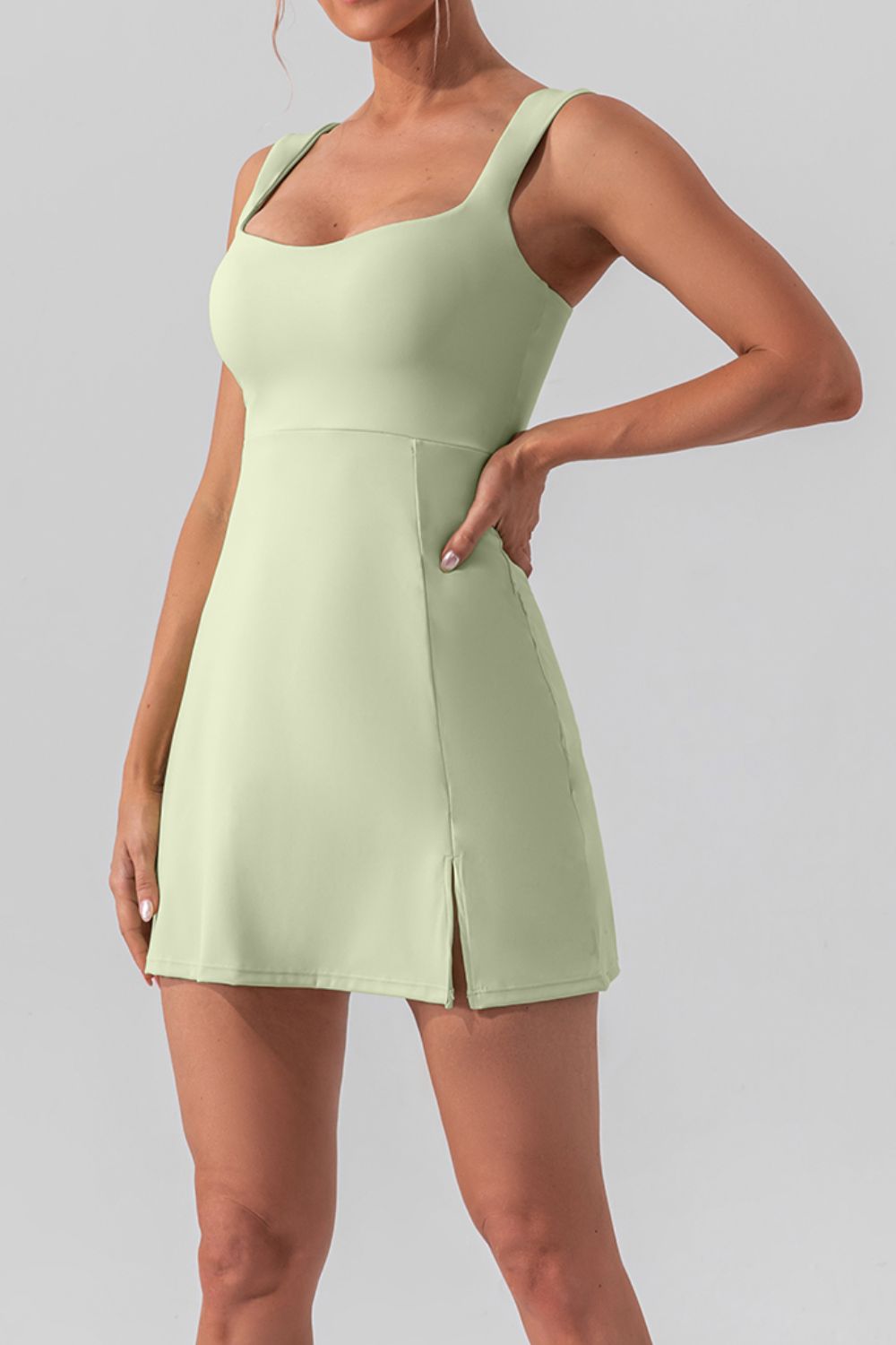 Square Neck Sleeveless Active Dress with Slit