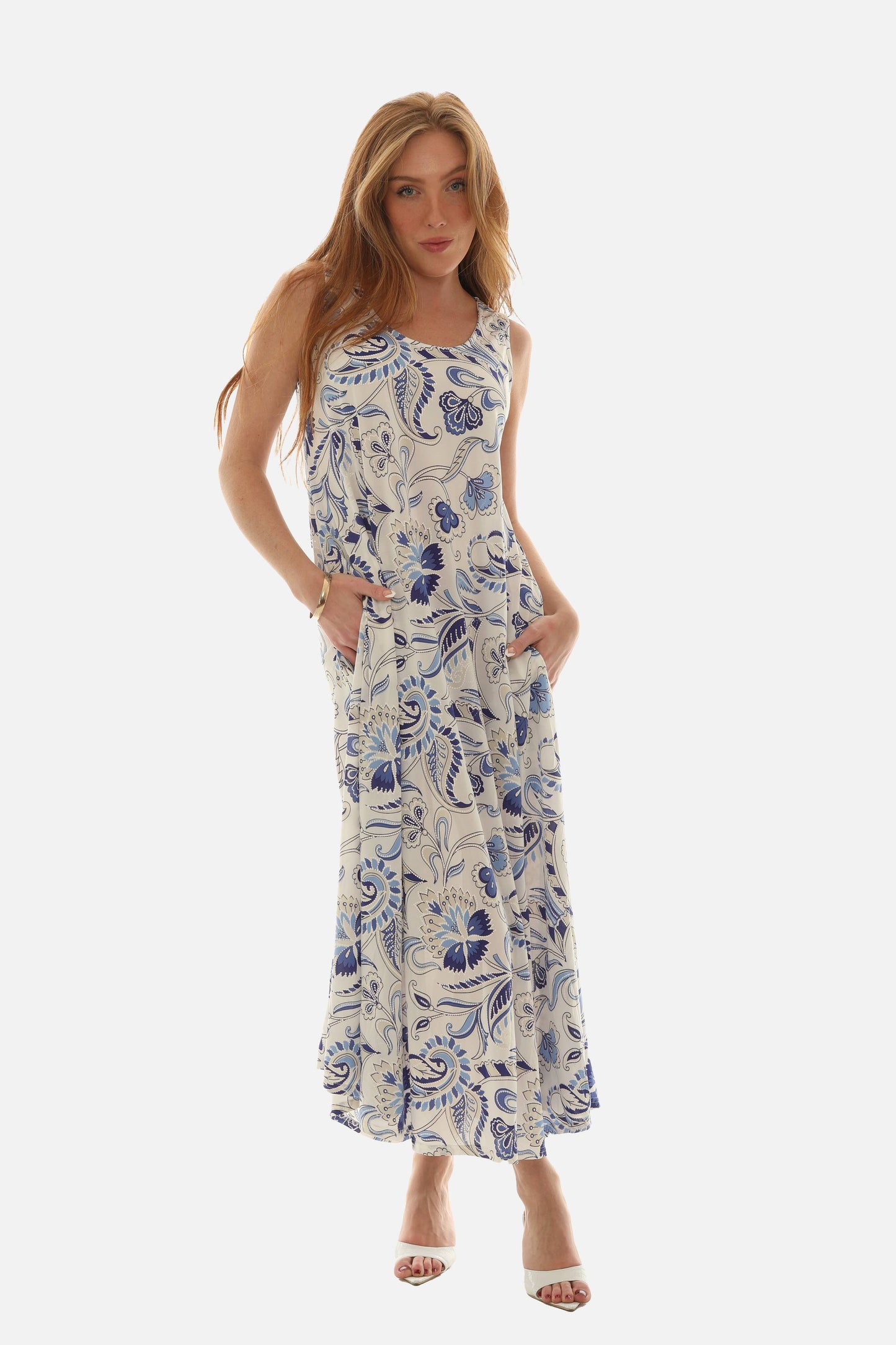 Sleeveless Paisley Print Maxi Dress
