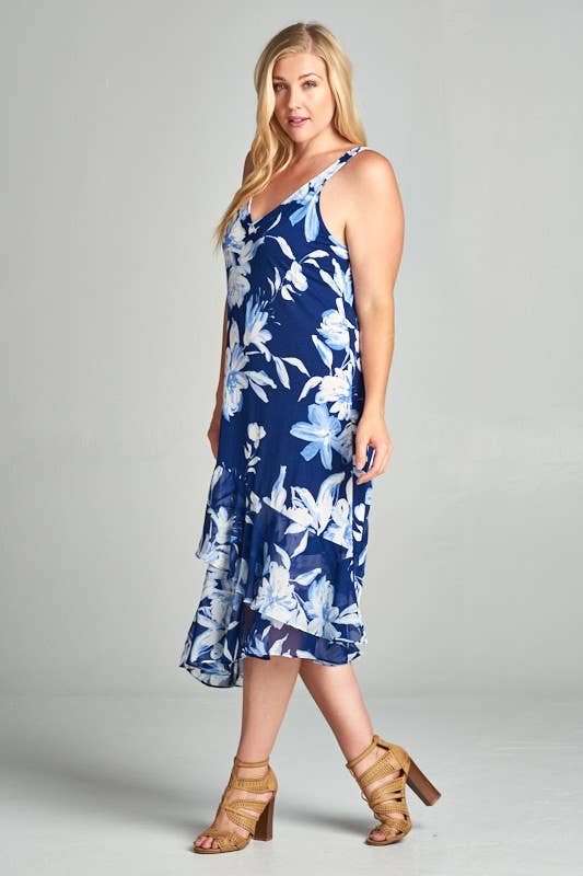 PLUS SIZE Floral Printed Midi Dress