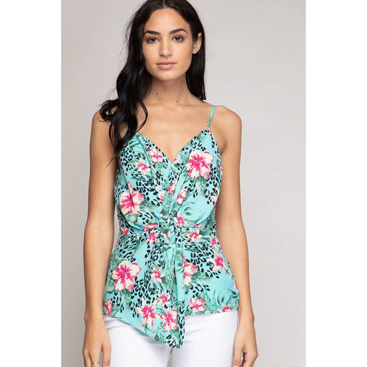 Front Twist Floral and Animal Print Top