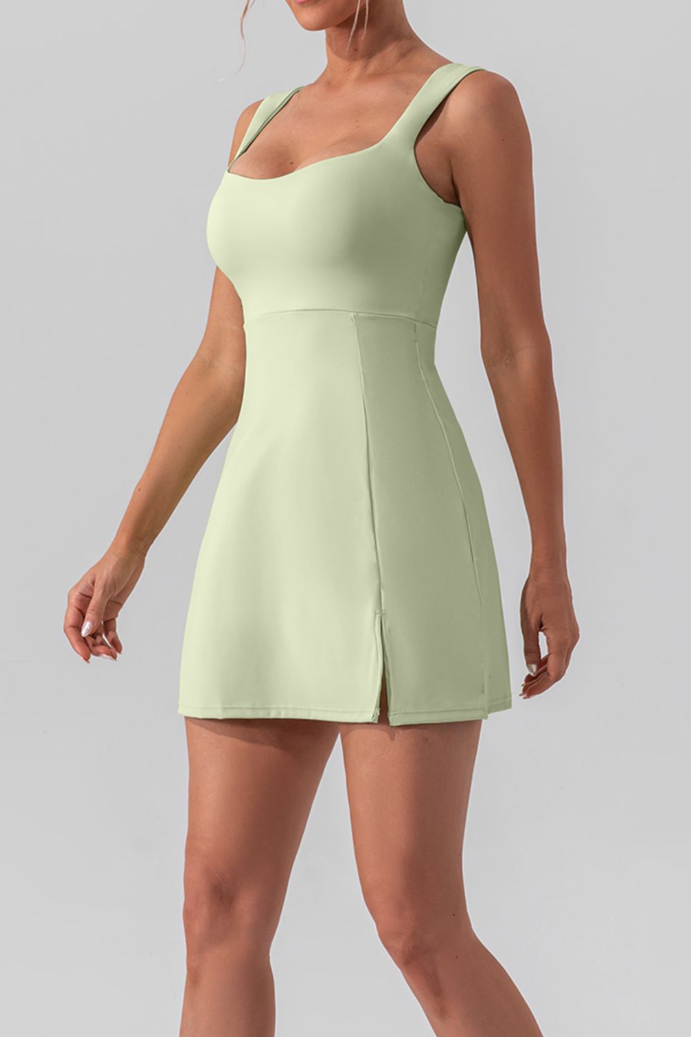 Square Neck Sleeveless Active Dress with Slit