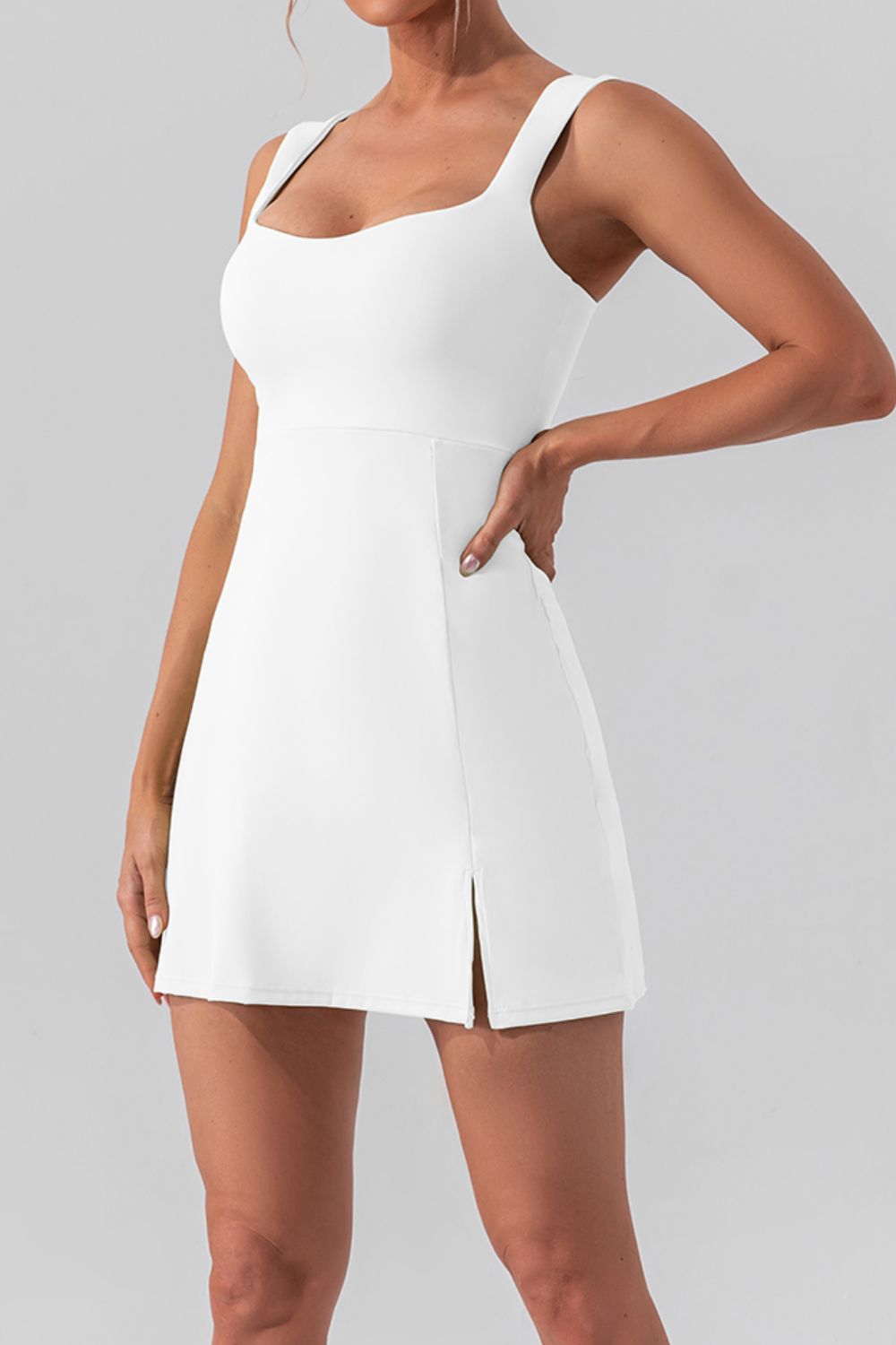 Square Neck Sleeveless Active Dress with Slit