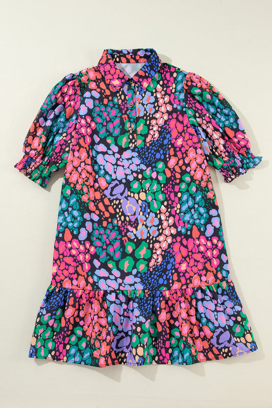 Abstract print Smocked Sleeve Dress