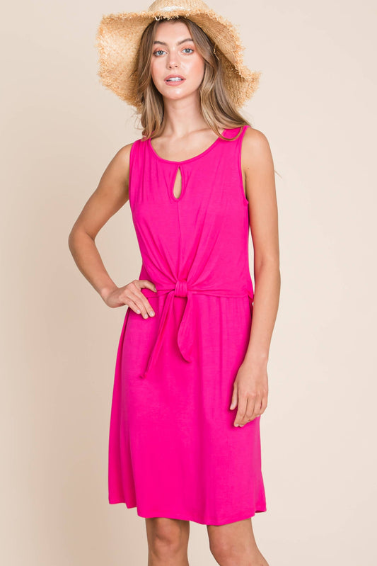 Hot Pink Tie Front Jersey Dress