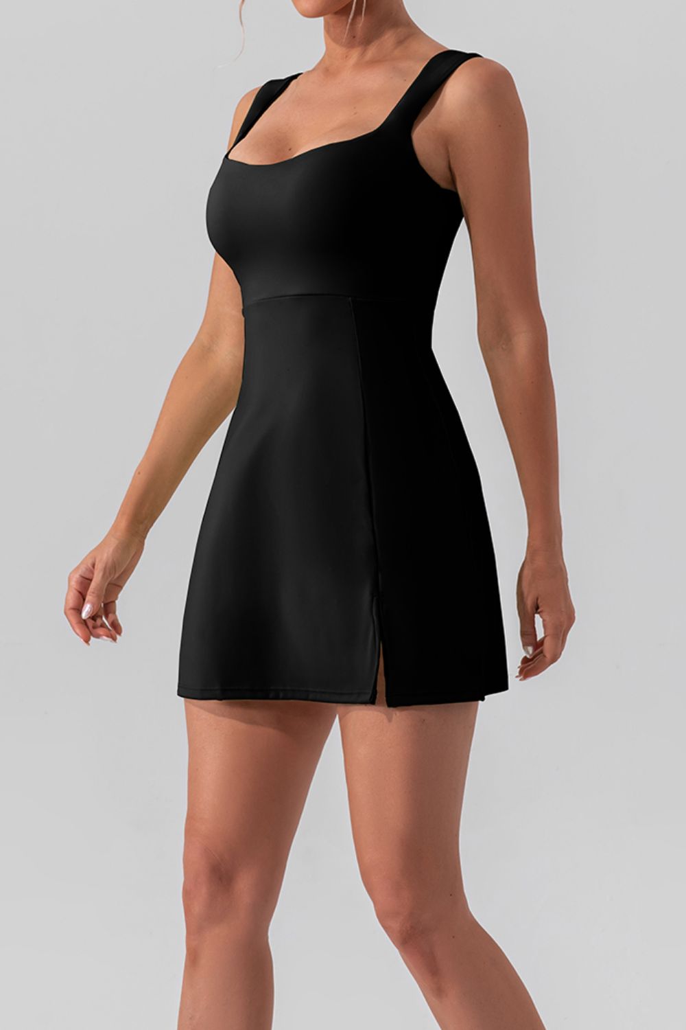 Square Neck Sleeveless Active Dress with Slit