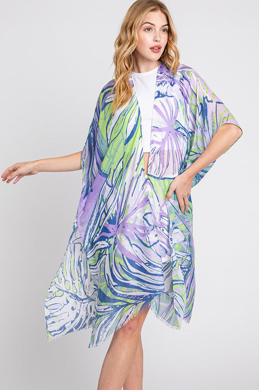 Hand Drawn Style Palm Leaf Kimono