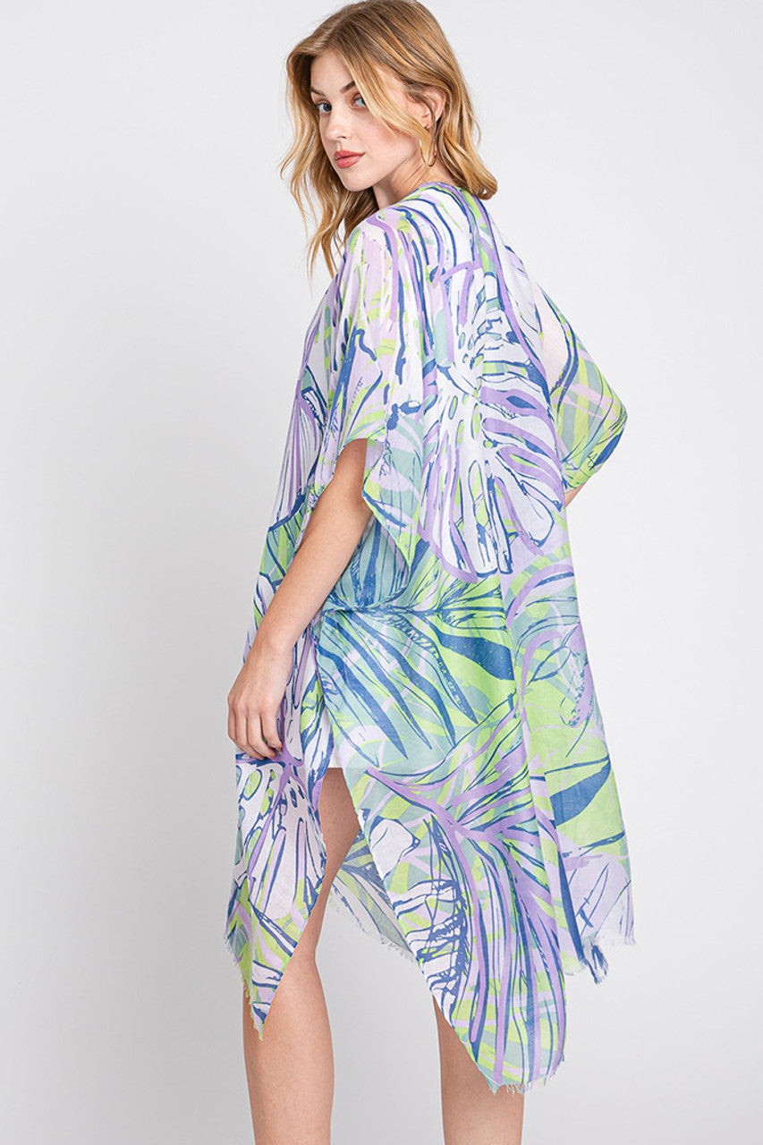 Hand Drawn Style Palm Leaf Kimono