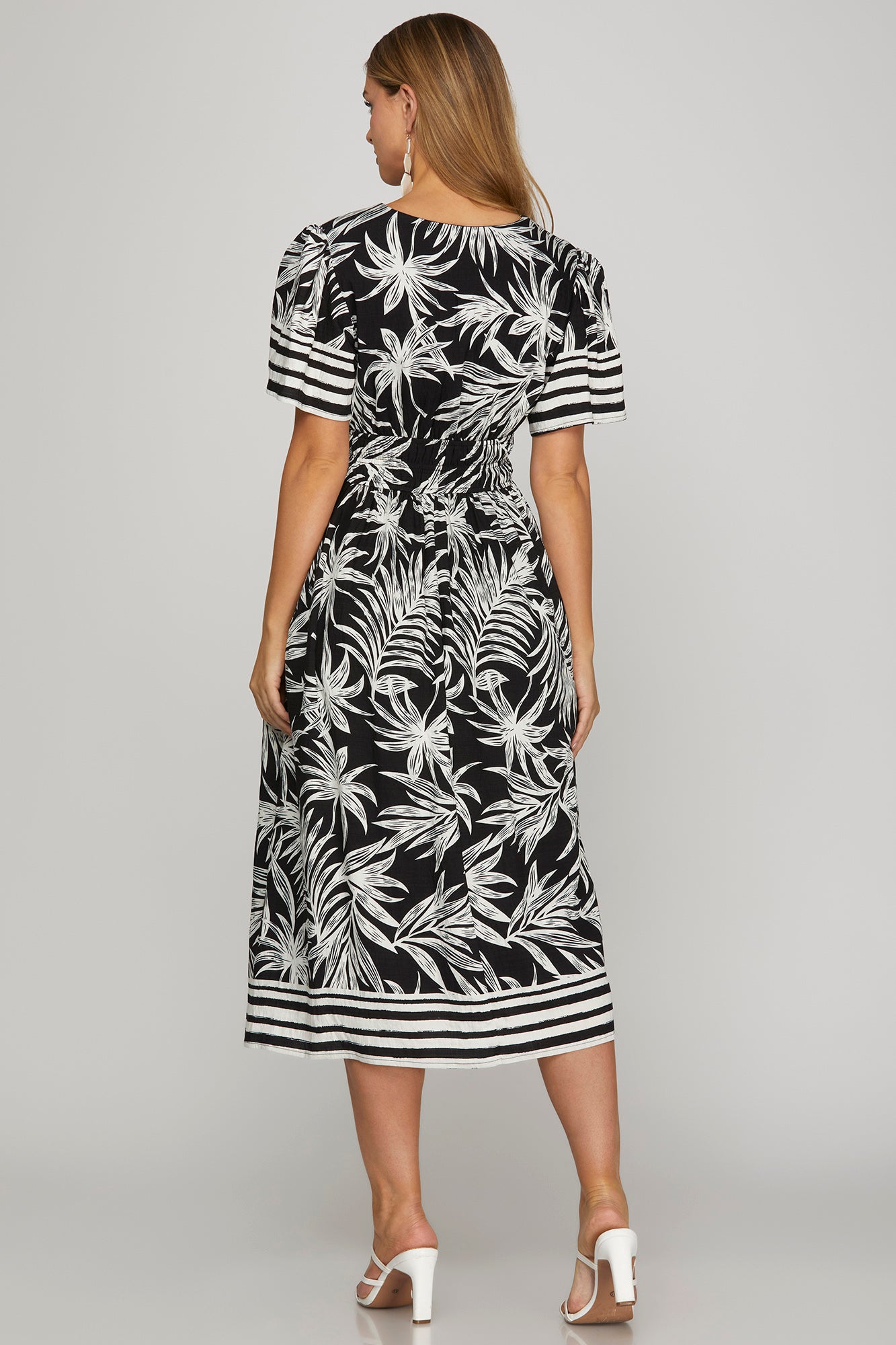 Palm Leaf Print Midi Dress