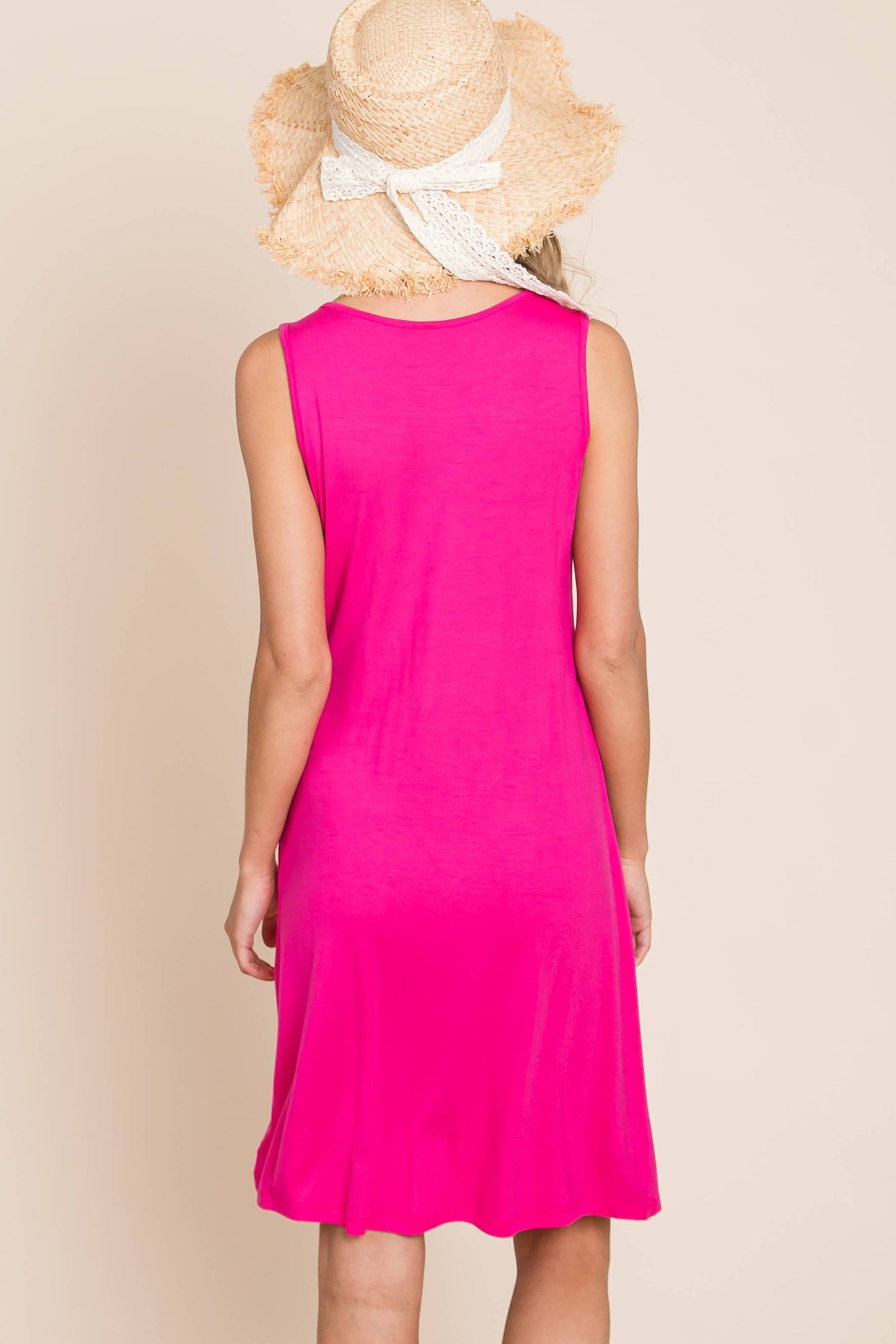 Hot Pink Tie Front Jersey Dress