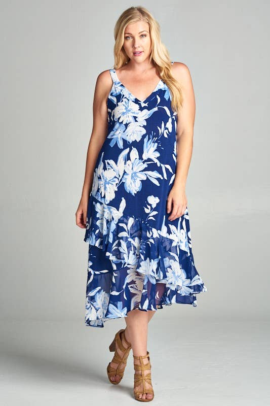 PLUS SIZE Floral Printed Midi Dress