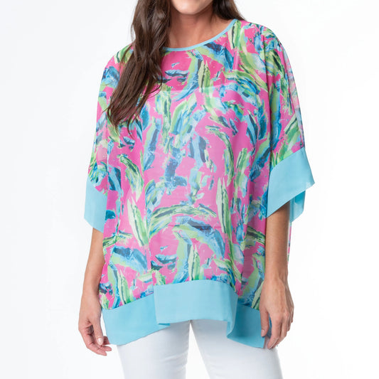 Lexi - Tropical Blue Palm Sheer Tunic Blouse