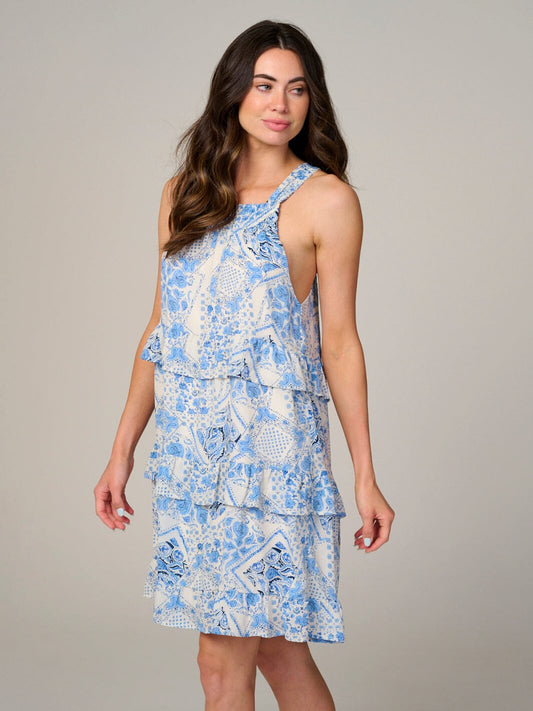 Sleeveless Ruffle Tiered Paisley Print Mini Dress